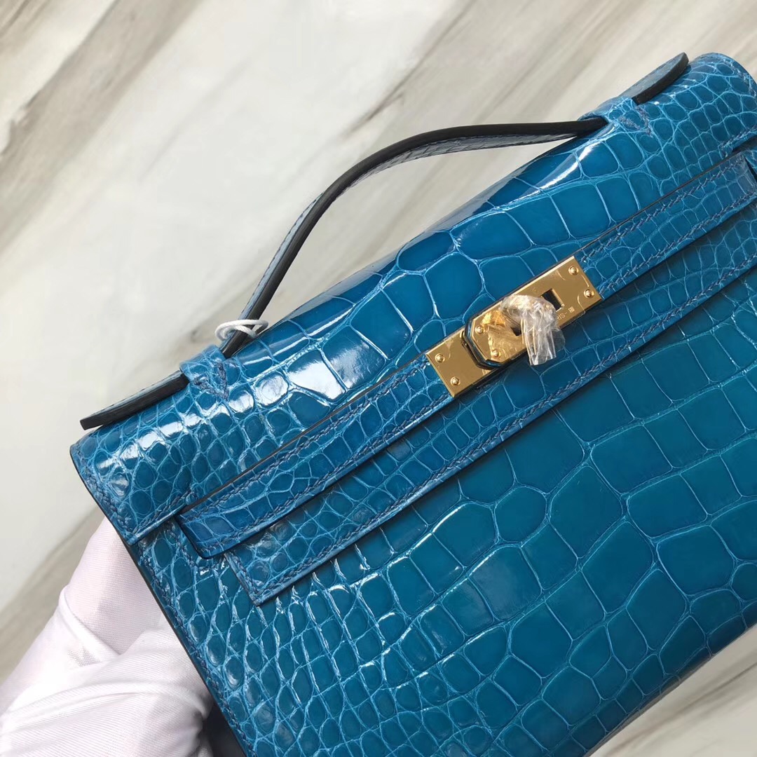 香港愛馬仕專賣店地址 Hermès MiniKelly Pochette alligator 7W伊茲密爾藍 Blue izmir