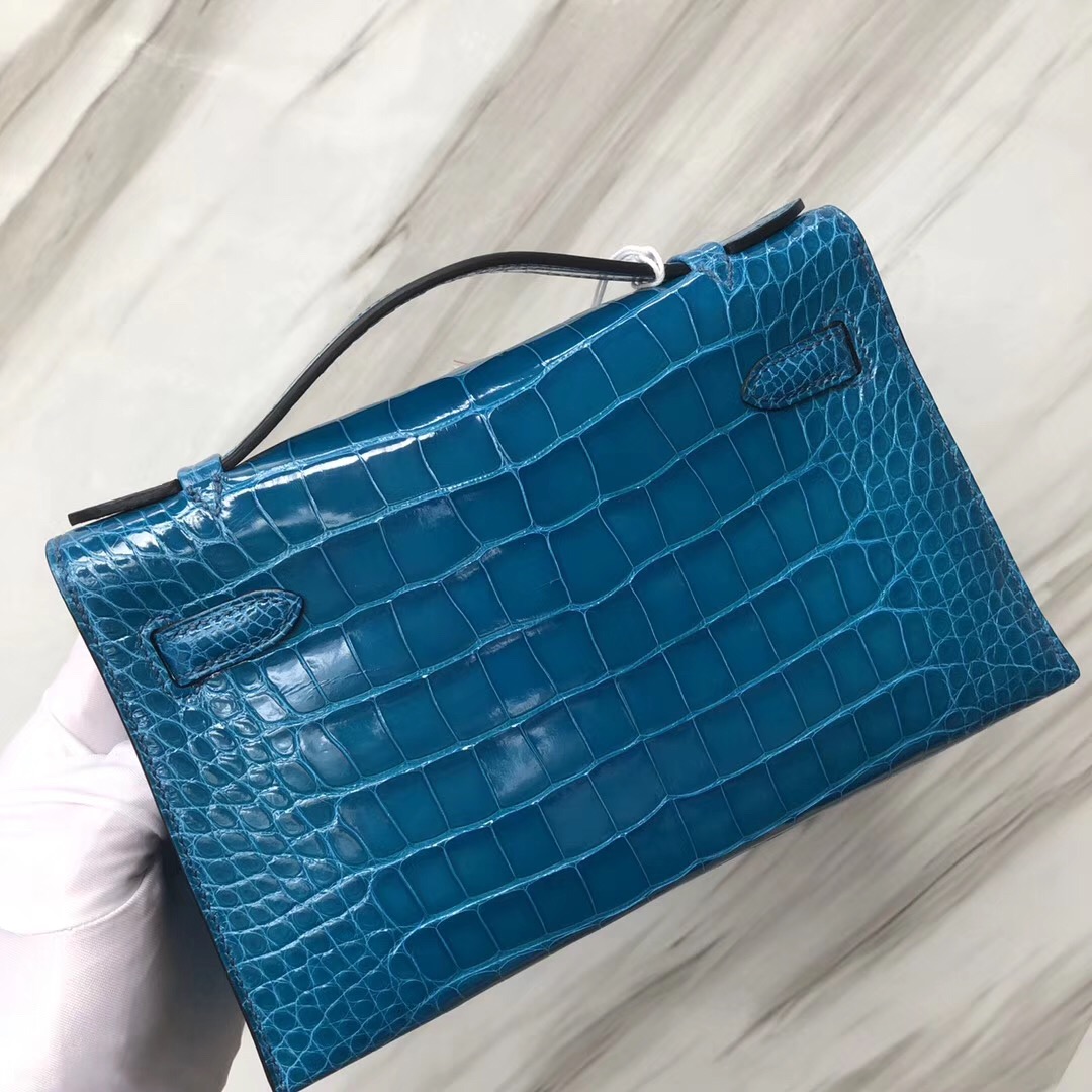 香港愛馬仕專賣店地址 Hermès MiniKelly Pochette alligator 7W伊茲密爾藍 Blue izmir