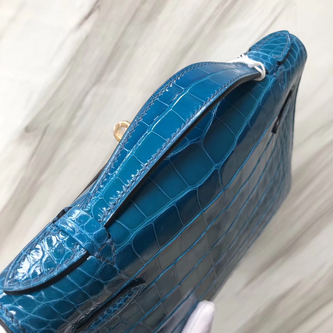 香港愛馬仕專賣店地址 Hermès MiniKelly Pochette alligator 7W伊茲密爾藍 Blue izmir