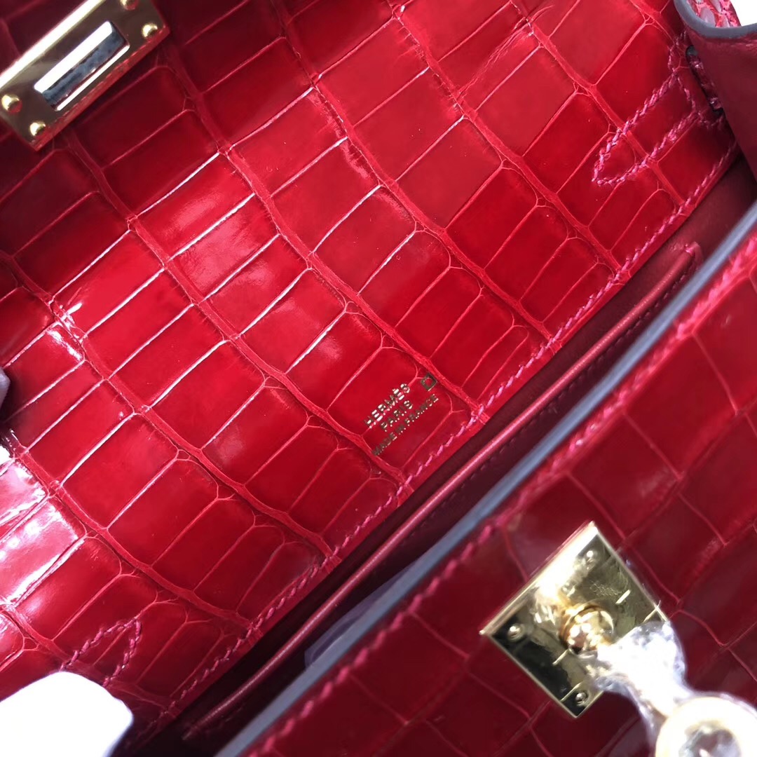 Hermes MiniKelly Pochette CK95法拉利紅 Rouge Braise Shiny alligator crocodile