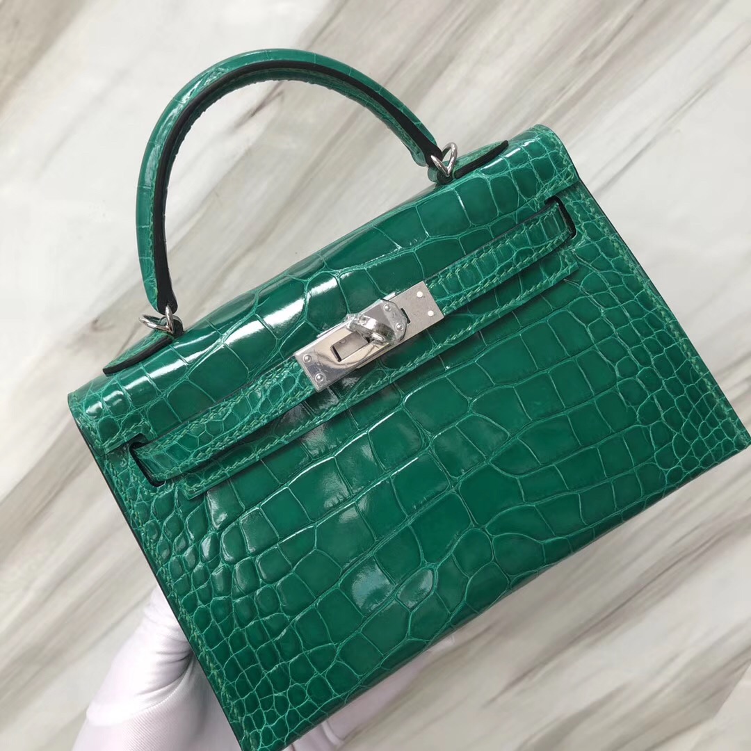 Hermes Mini Kelly II Price 6Q翡翠綠 Vert emeraude Shiny alligator crocodile