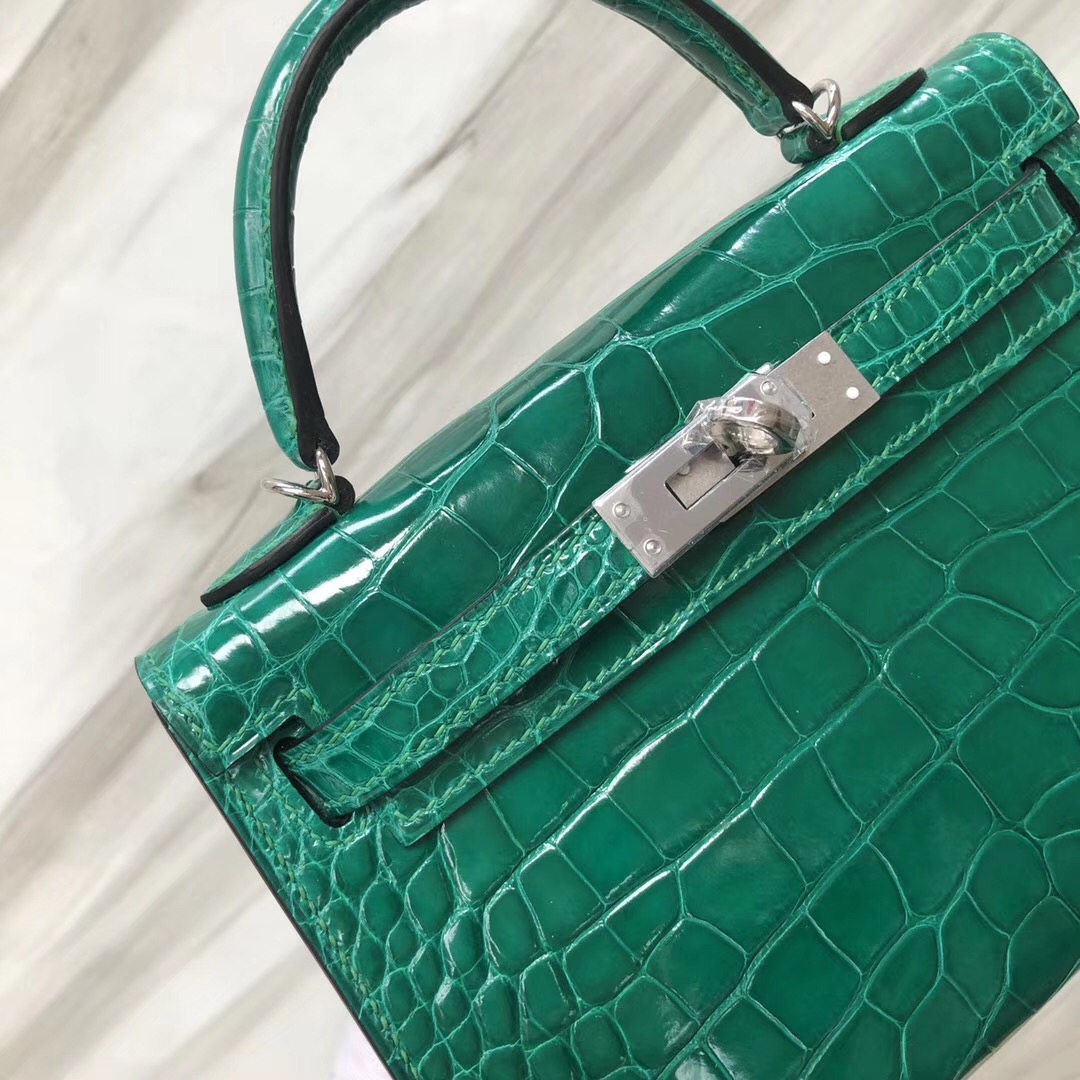 Hermes Mini Kelly II Price 6Q翡翠綠 Vert emeraude Shiny alligator crocodile