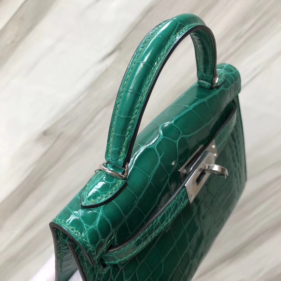 Hermes Mini Kelly II Price 6Q翡翠綠 Vert emeraude Shiny alligator crocodile