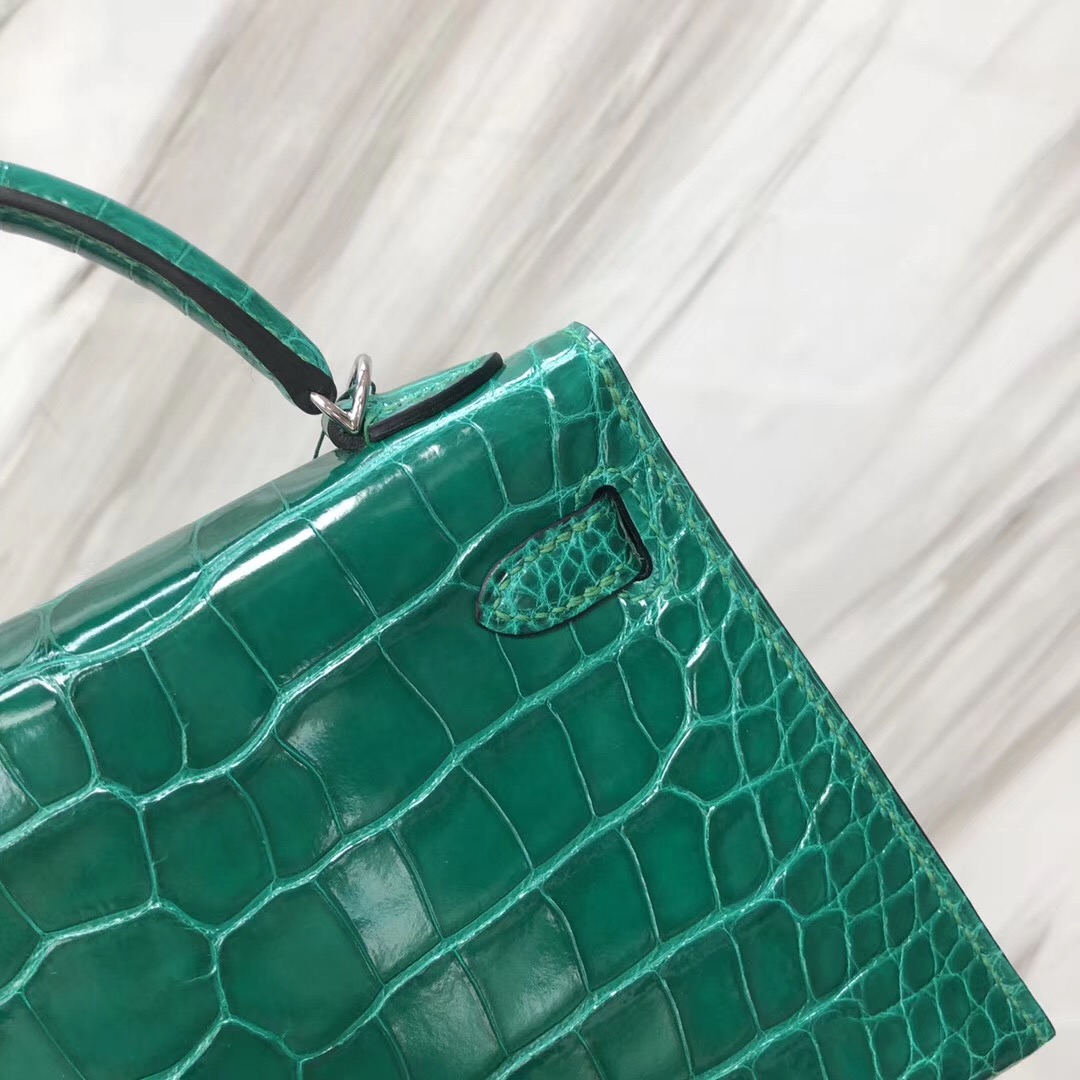 Hermes Mini Kelly II Price 6Q翡翠綠 Vert emeraude Shiny alligator crocodile