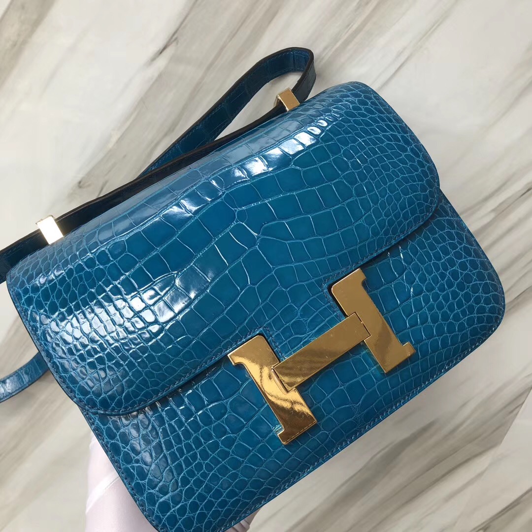 Hermes Constance 24cm Shiny alligator crocodile 7W伊茲密爾藍 Blue izmir