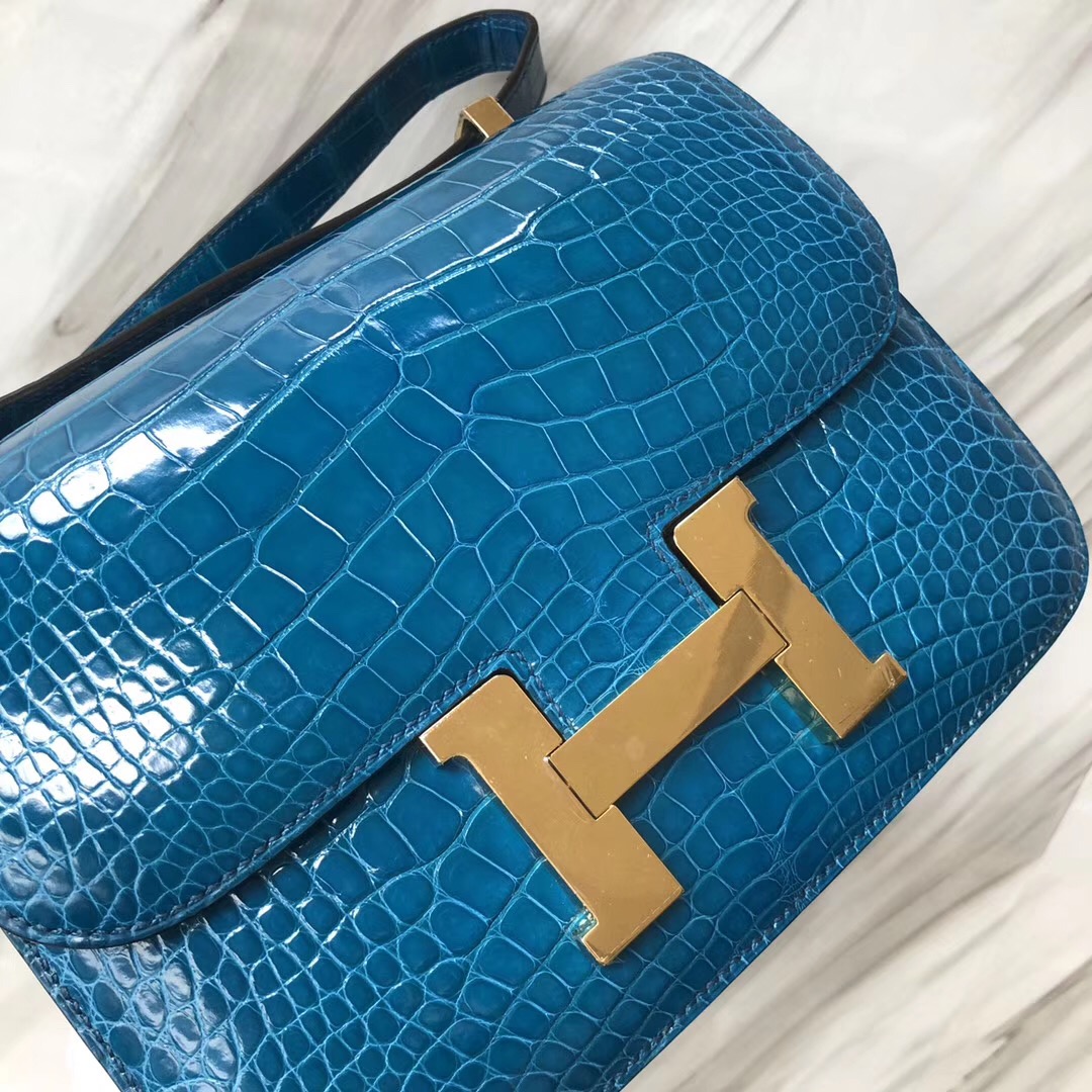 Hermes Constance 24cm Shiny alligator crocodile 7W伊茲密爾藍 Blue izmir