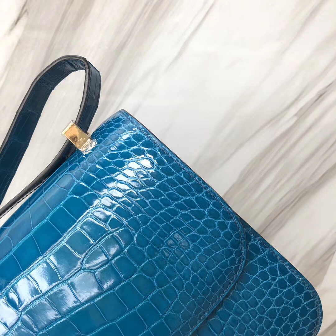 Hermes Constance 24cm Shiny alligator crocodile 7W伊茲密爾藍 Blue izmir