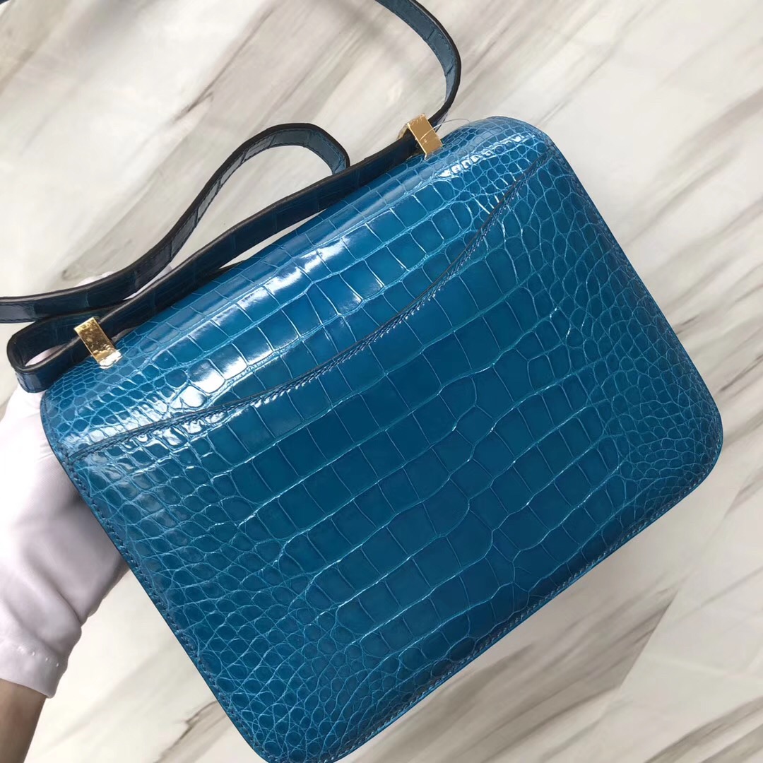 Hermes Constance 24cm Shiny alligator crocodile 7W伊茲密爾藍 Blue izmir