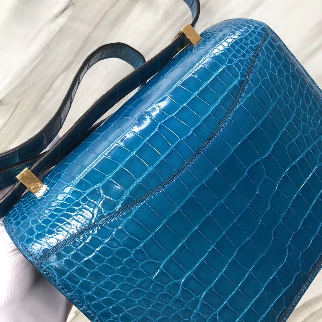 Hermes Constance 24cm Shiny alligator crocodile 7W伊茲密爾藍 Blue izmir