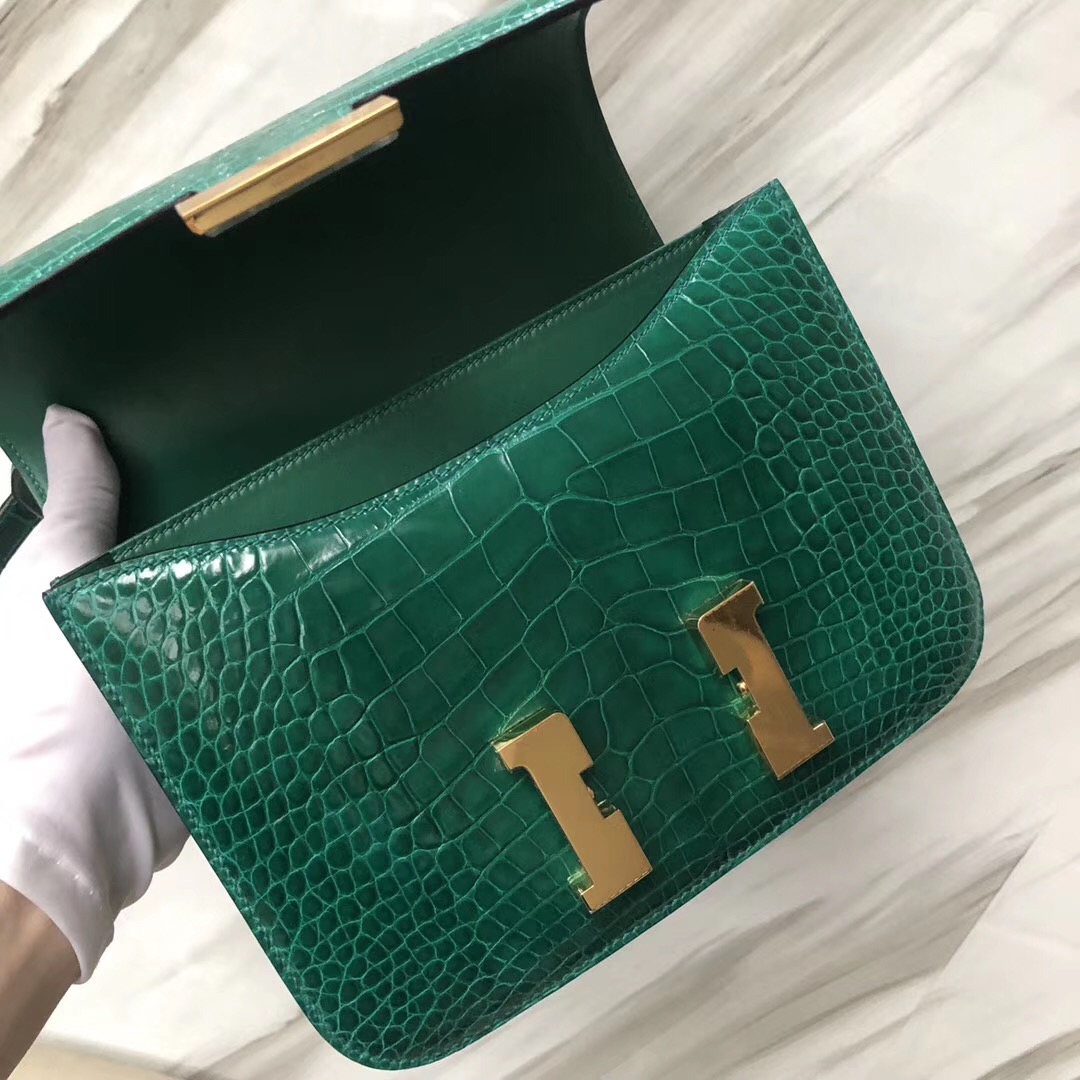 Hermes Constance 24 Shiny alligator crocodile 6Q翡翠綠Vert emeraude