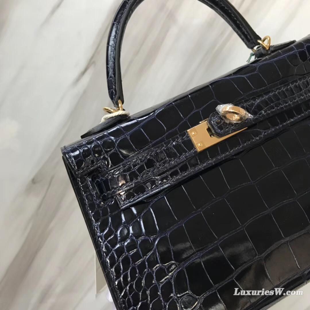 Hermes CK73寶石藍 Blue sapphire Mini Kelly II Price Shiny alligator crocodile