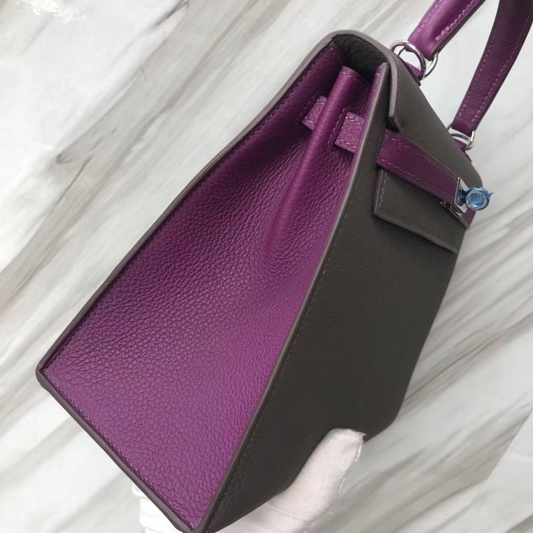 Hermes Kelly 25 Togo雙拼色外縫8F錫器灰Etain/P9海葵紫Anemone