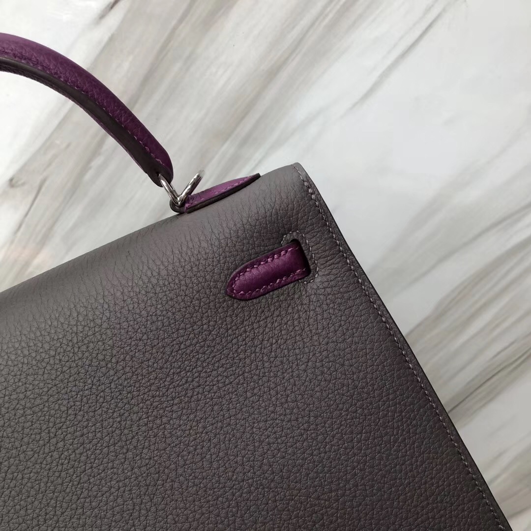 Hermes Kelly 25 Togo雙拼色外縫8F錫器灰Etain/P9海葵紫Anemone