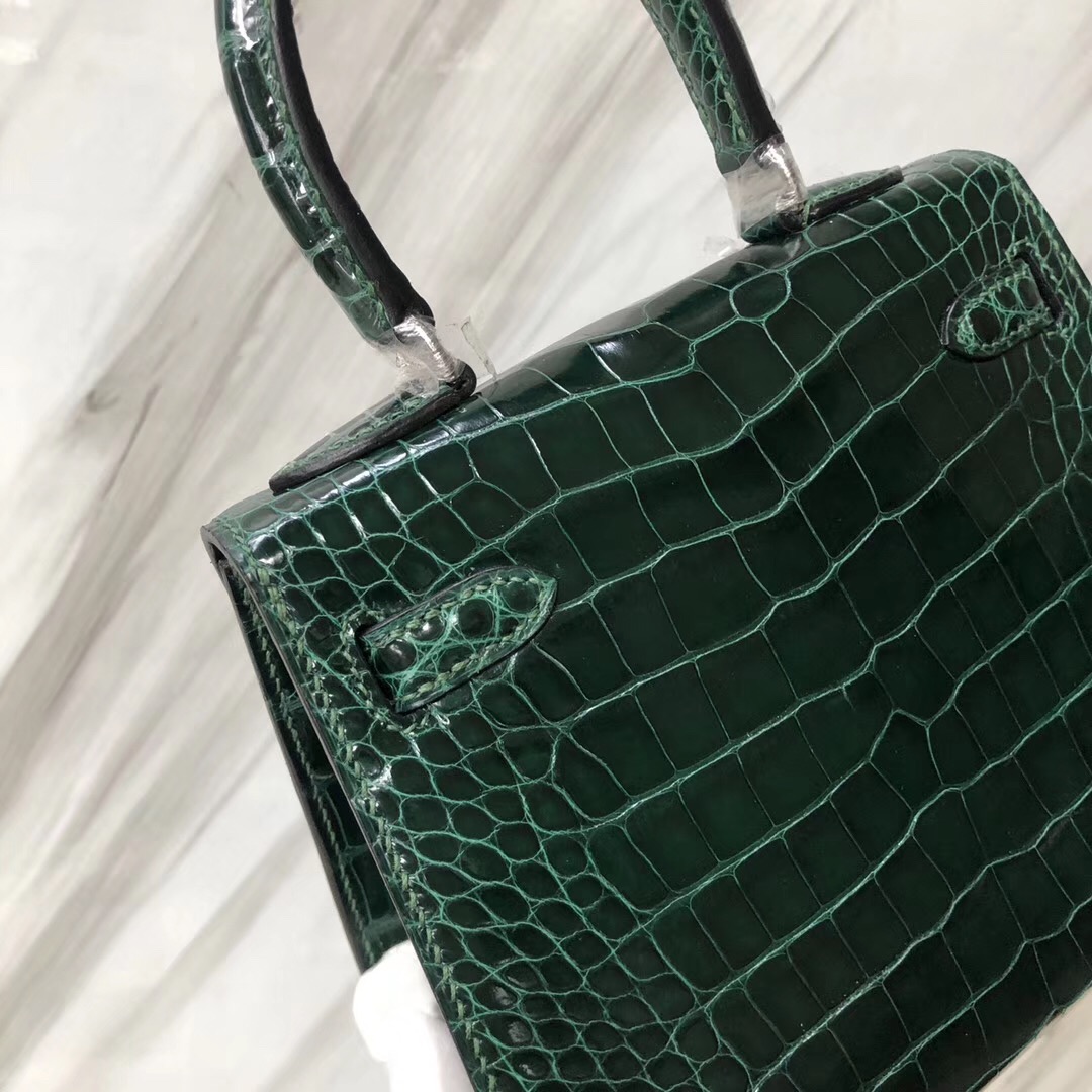 愛馬仕迷妳凱莉包美國官方網 Hermes CK67祖母綠 Kelly20 大耳朵 美洲鱷魚
