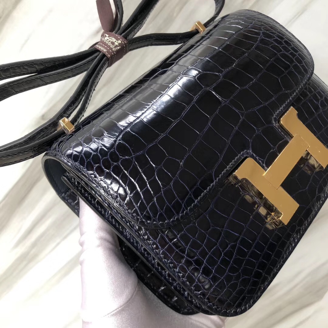 Hermes Constance 19cm CK73 Blue sapphire 寶石藍 亮面方塊 美洲鱷