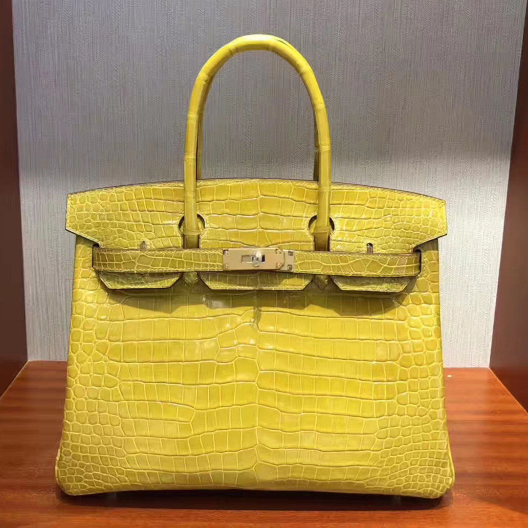 Hermes Birkin 30cm 9D Jaune Amber 琥珀黃 HCP亮面倒V 澳洲湾鳄