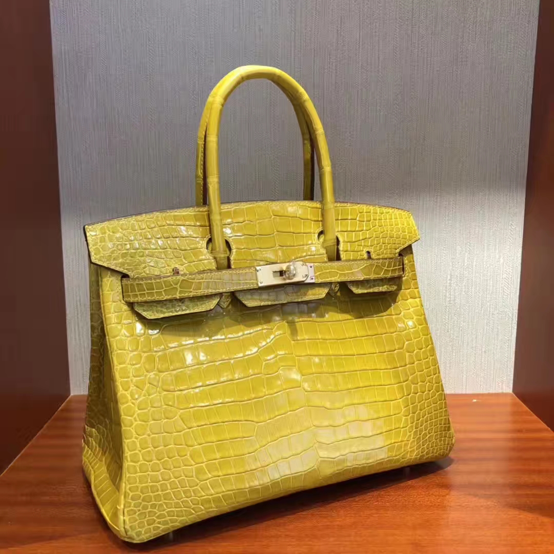 Hermes Birkin 30cm 9D Jaune Amber 琥珀黃 HCP亮面倒V 澳洲湾鳄