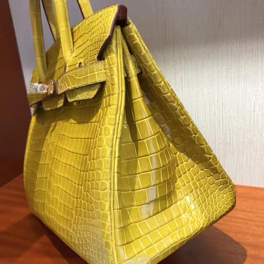 Hermes Birkin 30cm 9D Jaune Amber 琥珀黃 HCP亮面倒V 澳洲湾鳄