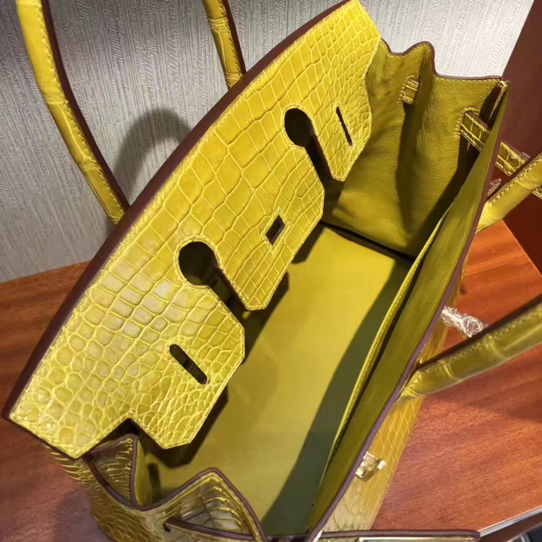 Hermes Birkin 30cm 9D Jaune Amber 琥珀黃 HCP亮面倒V 澳洲湾鳄