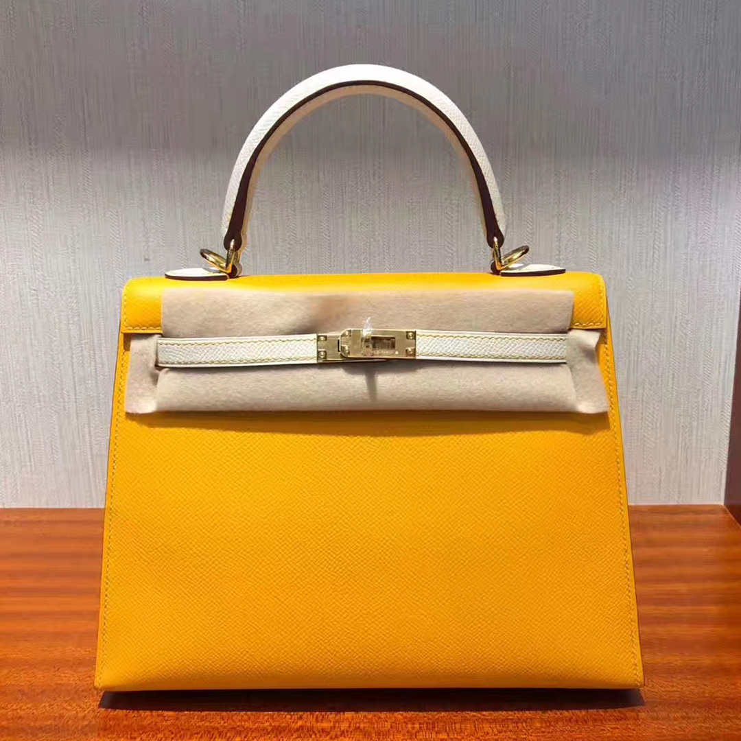 Hermes Kelly 25cm 9V Jaune D'Or 金黃色 9V太陽黃/CK10奶昔白