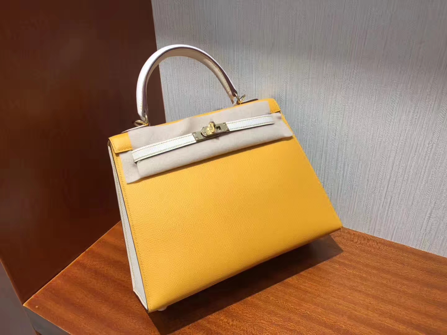 Hermes Kelly 25cm 9V Jaune D'Or 金黃色 9V太陽黃/CK10奶昔白