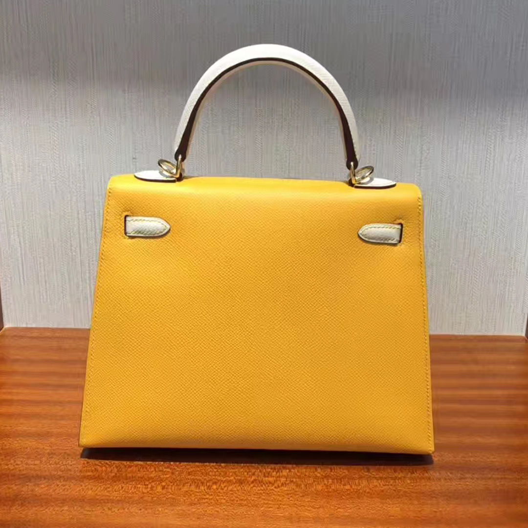 Hermes Kelly 25cm 9V Jaune D'Or 金黃色 9V太陽黃/CK10奶昔白