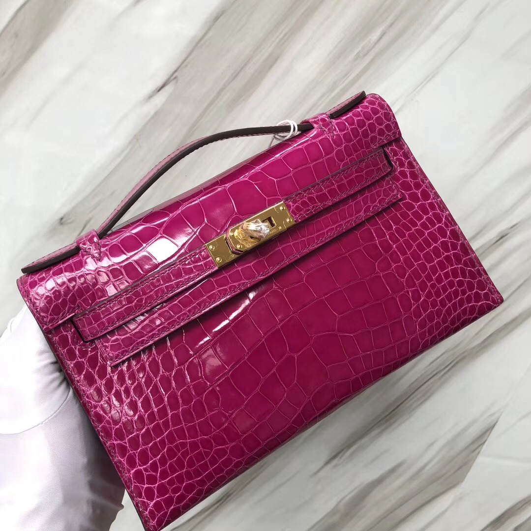 Hermes MiniKelly pochette美洲鱷魚 J5天方夜譚粉紫 Rose sheheraradez