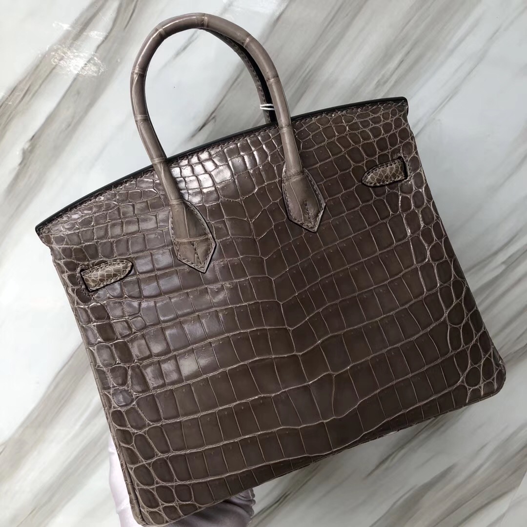 U.S.A Hermès Birkin 25 亮面兩點 尼羅鱷魚 CK81斑鳩灰 Gris Tourterelle