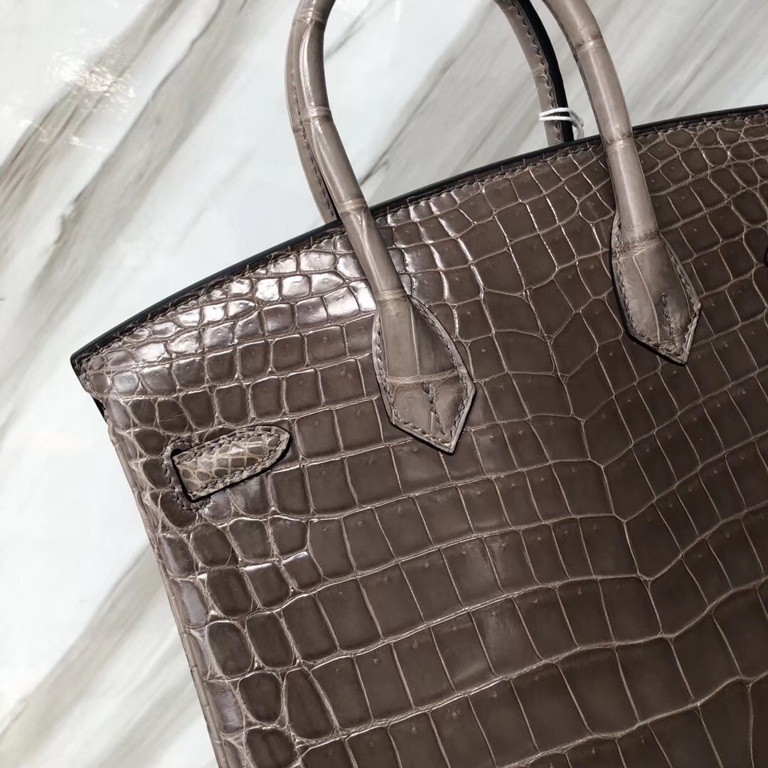 U.S.A Hermès Birkin 25 亮面兩點 尼羅鱷魚 CK81斑鳩灰 Gris Tourterelle