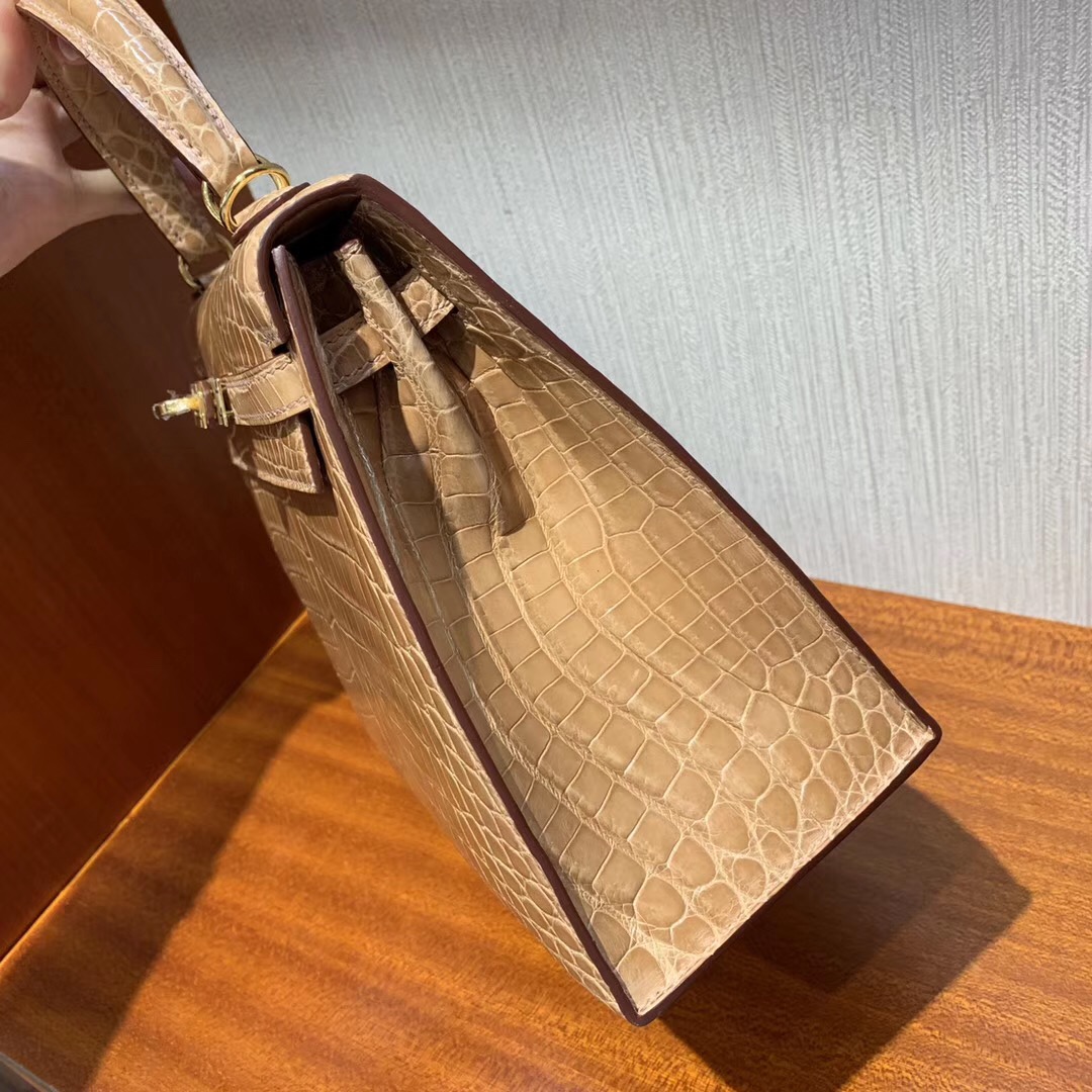 Hong Kong Hermes Kelly 25cm CK14杏色 beige 亮面兩點尼羅鱷魚