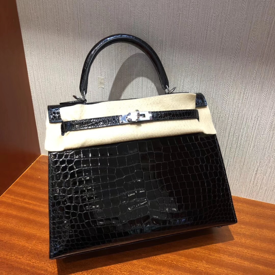 Singapore Hermès Kelly 25cm CK89 HCP Shiny porosus crocodile