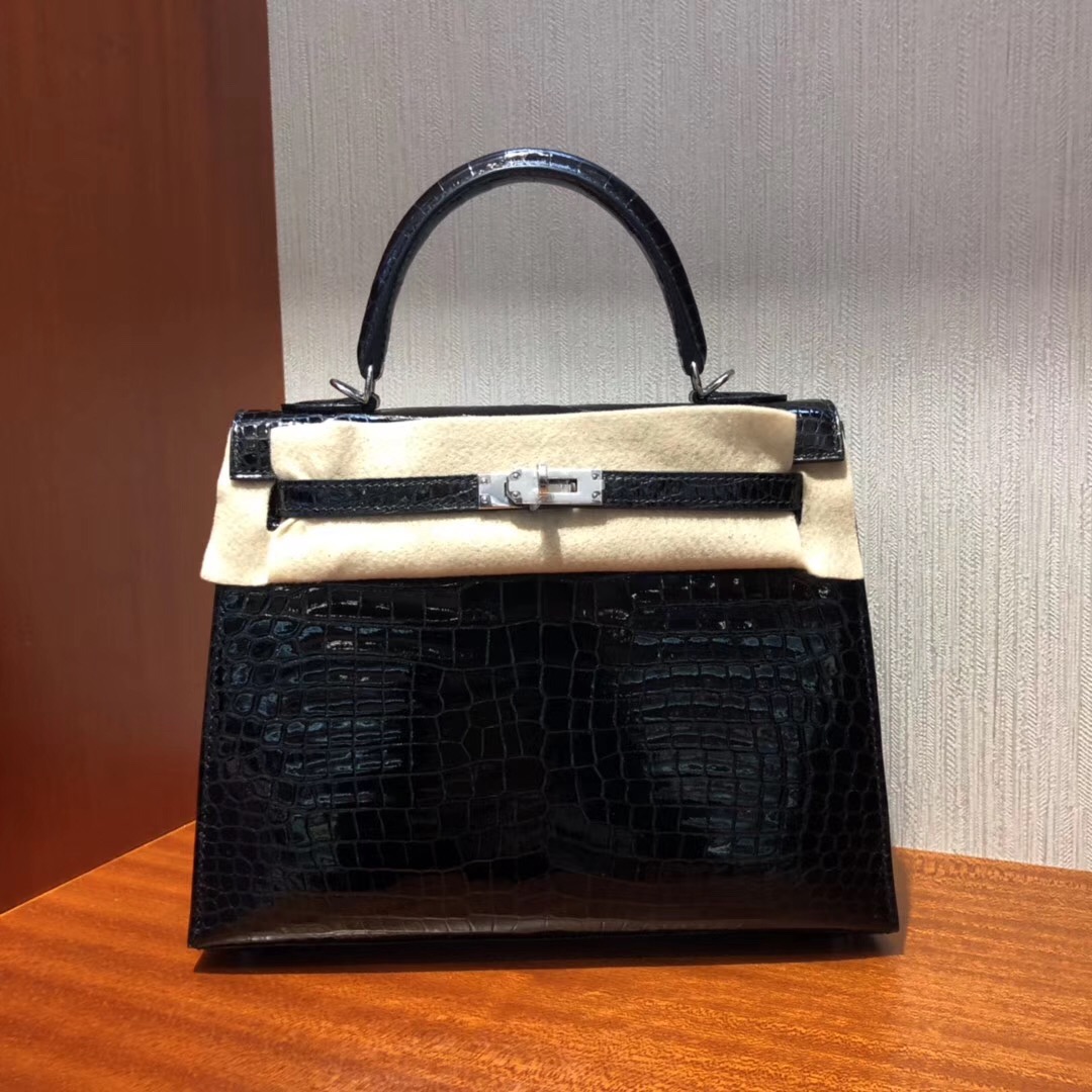 Singapore Hermès Kelly 25cm CK89 HCP Shiny porosus crocodile