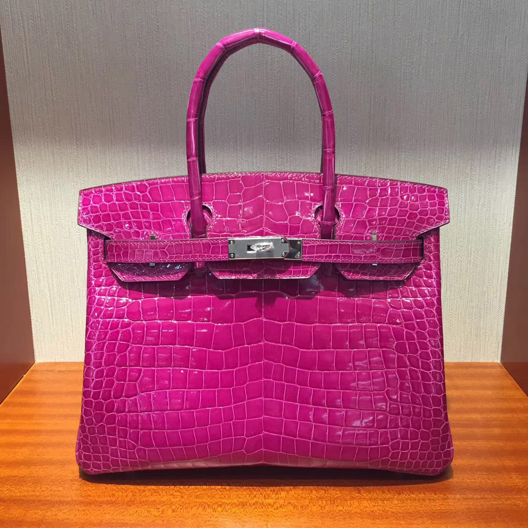 U.S.A Hermès Birkin Bag 30cm porosus J5天方夜譚粉紫 亮面倒V 澳洲灣鱷