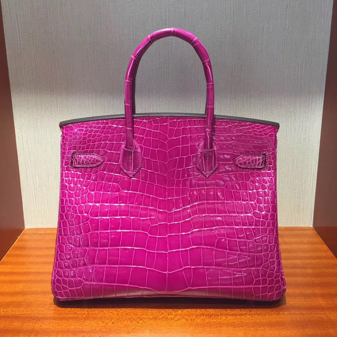 U.S.A Hermès Birkin Bag 30cm porosus J5天方夜譚粉紫 亮面倒V 澳洲灣鱷