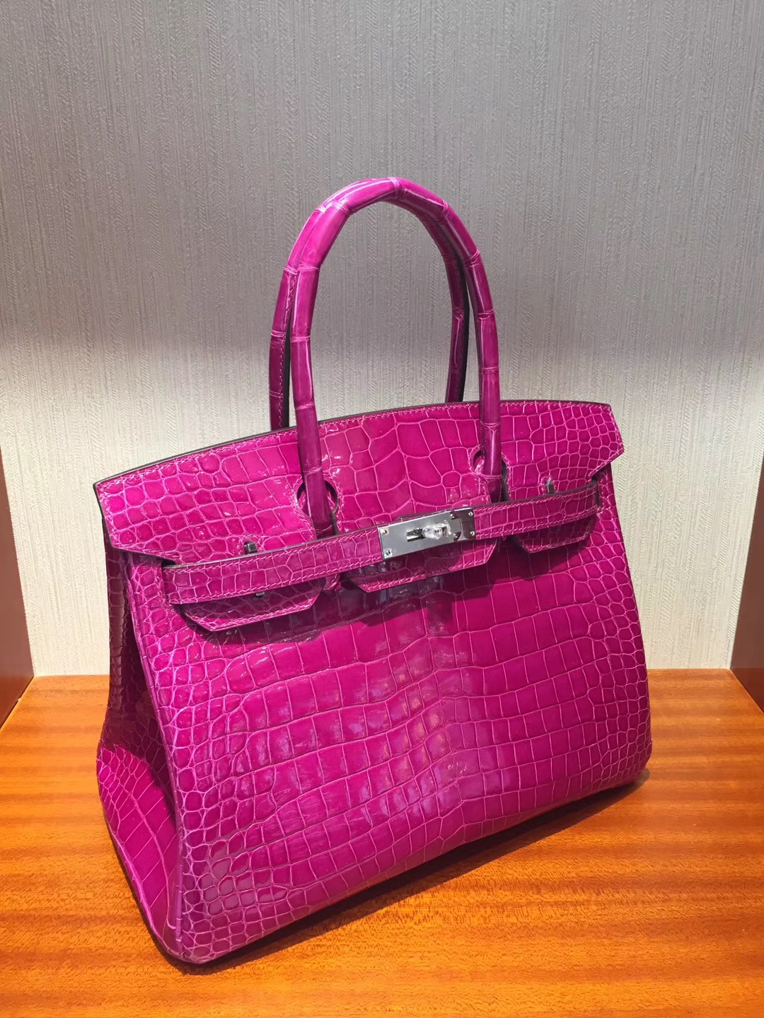 U.S.A Hermès Birkin Bag 30cm porosus J5天方夜譚粉紫 亮面倒V 澳洲灣鱷