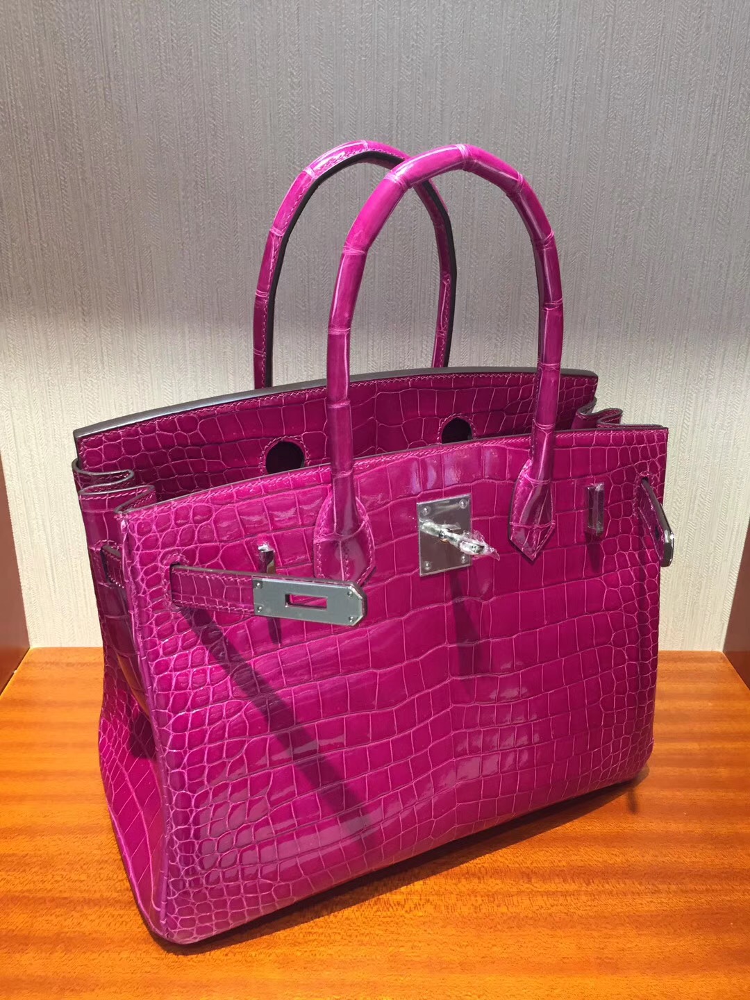 U.S.A Hermès Birkin Bag 30cm porosus J5天方夜譚粉紫 亮面倒V 澳洲灣鱷