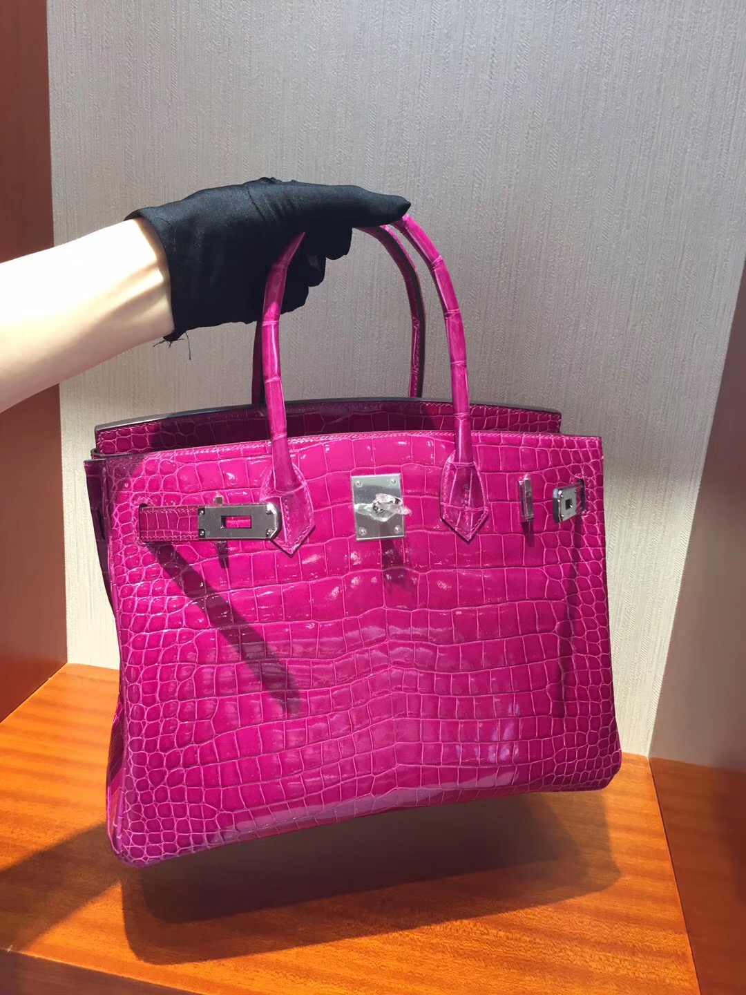 U.S.A Hermès Birkin Bag 30cm porosus J5天方夜譚粉紫 亮面倒V 澳洲灣鱷