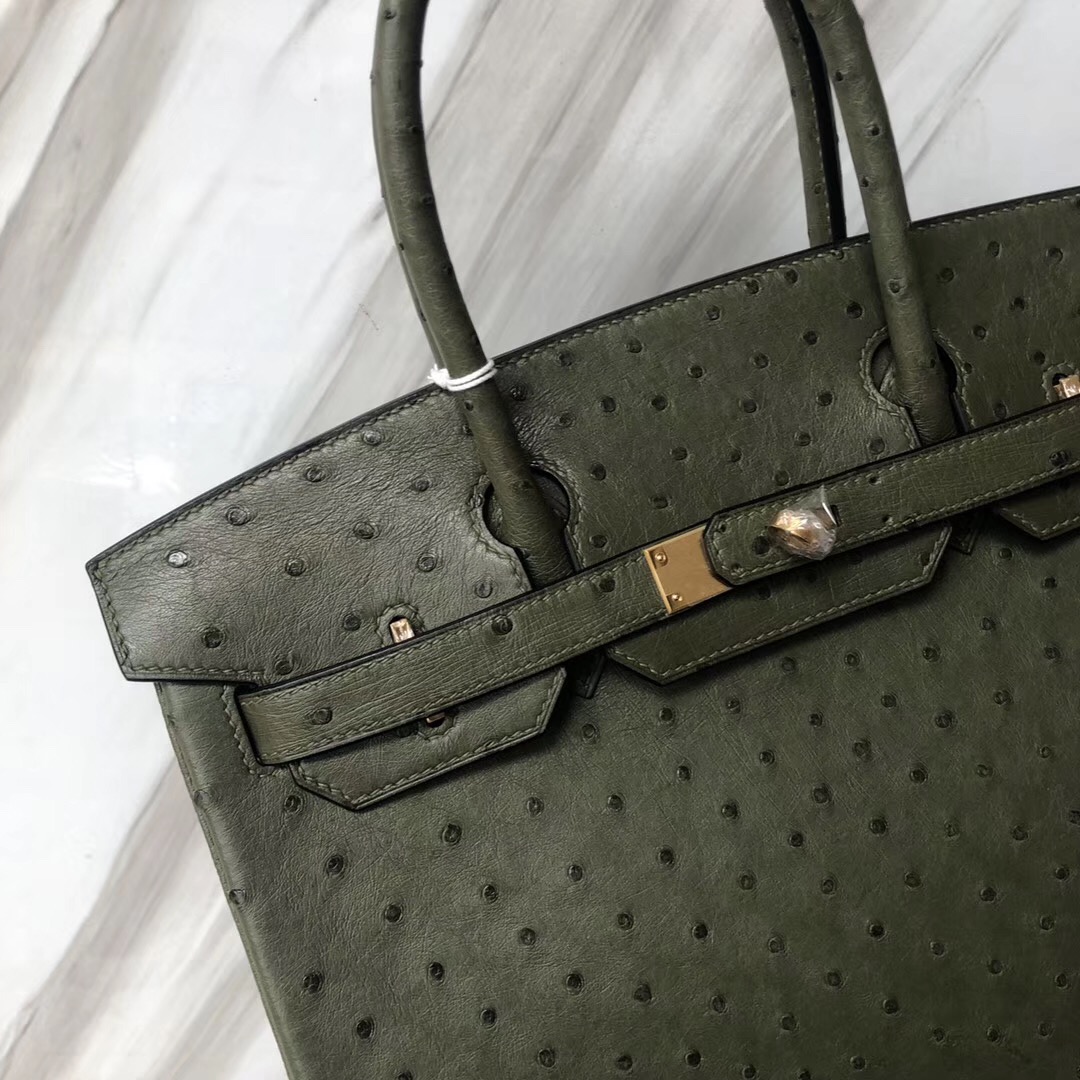 Hong Kong Hermès Birkin 30cm 6V叢林綠 Ostrich KK南非鴕鳥皮