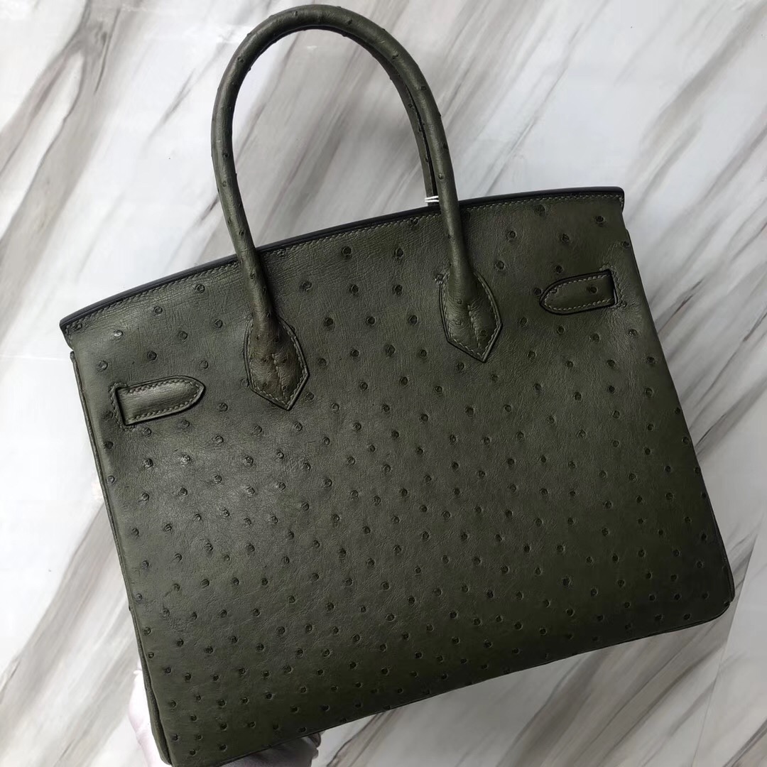 Hong Kong Hermès Birkin 30cm 6V叢林綠 Ostrich KK南非鴕鳥皮