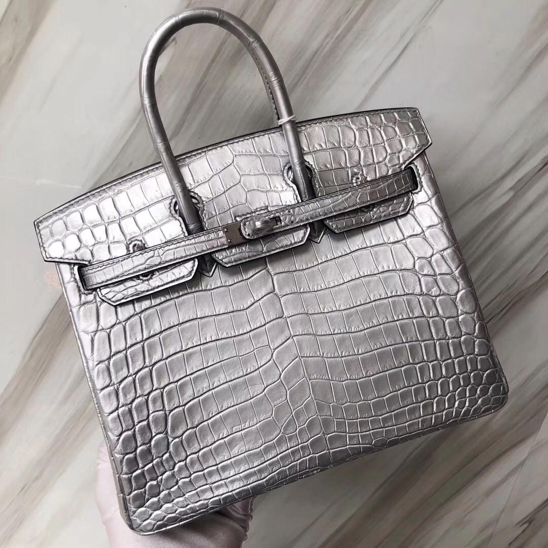 Singapore Hermes Birkin Bag 25cm Matte alligator crocodile 01銀色