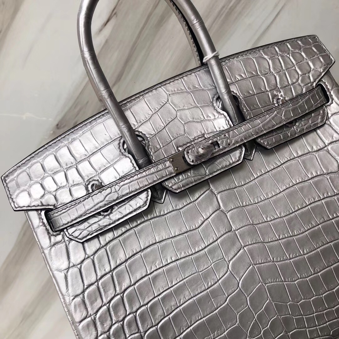 Singapore Hermes Birkin Bag 25cm Matte alligator crocodile 01銀色