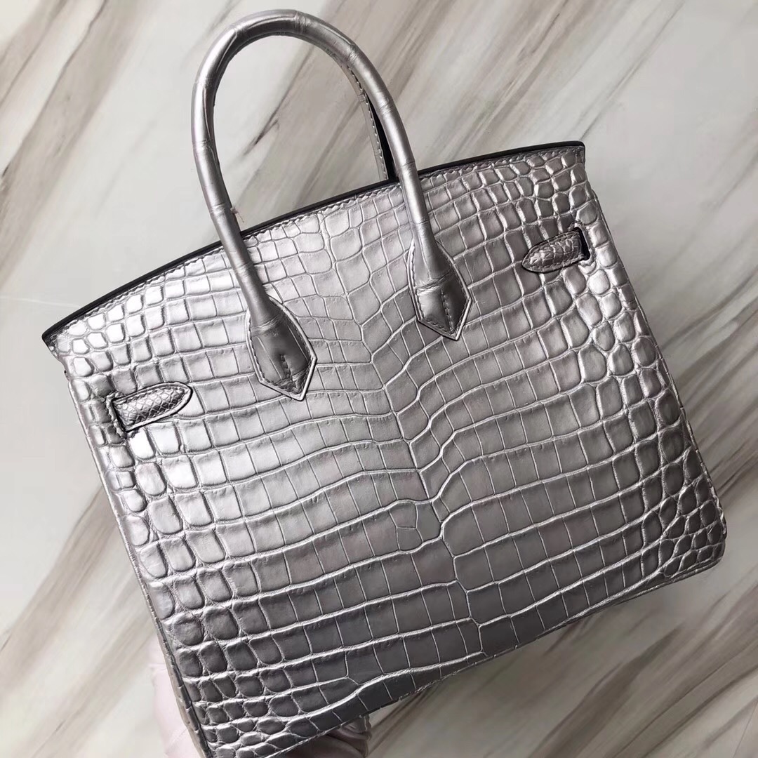 Singapore Hermes Birkin Bag 25cm Matte alligator crocodile 01銀色