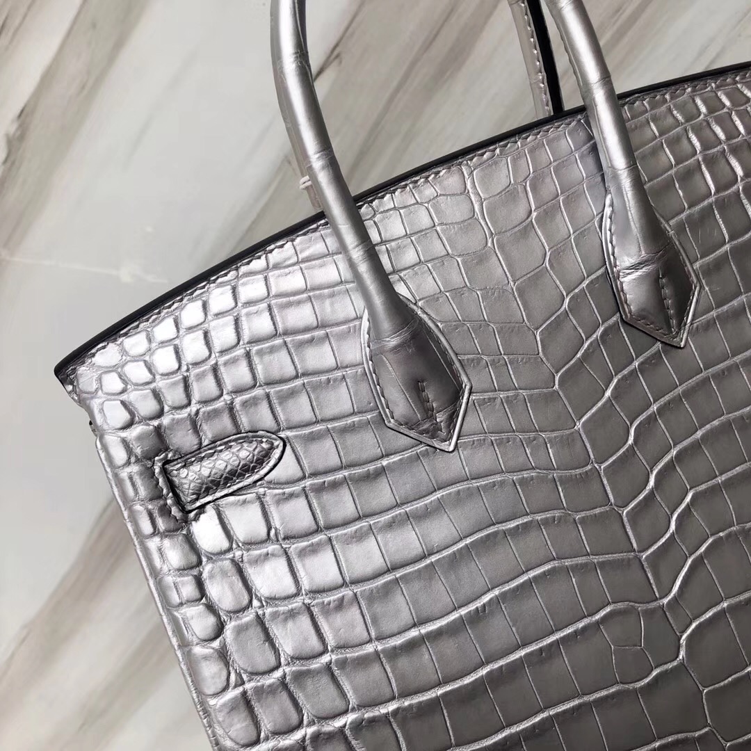 Singapore Hermes Birkin Bag 25cm Matte alligator crocodile 01銀色