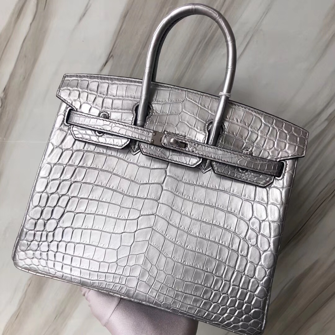 Singapore Hermes Birkin Bag 25cm Matte alligator crocodile 01銀色