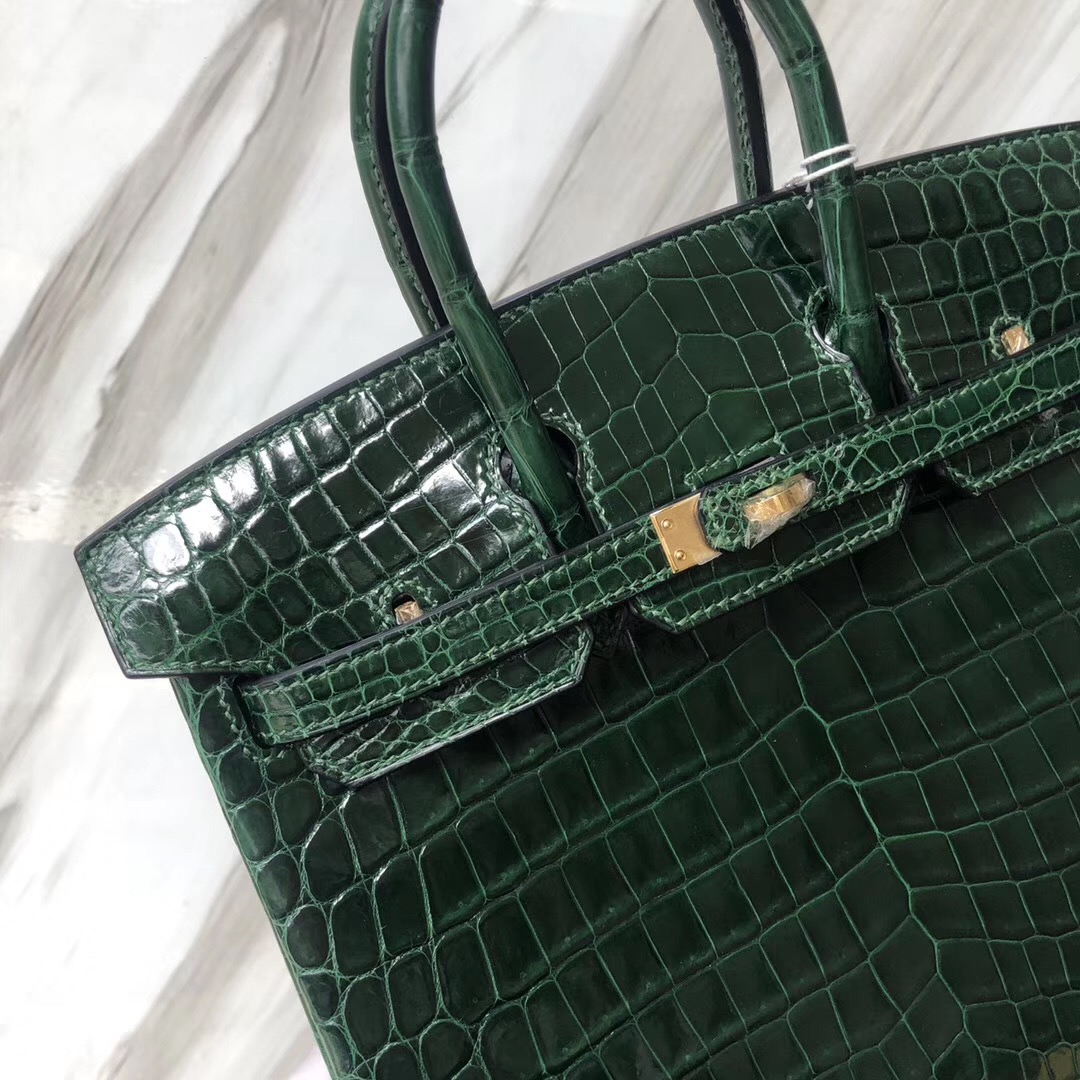 Hermes Birkin Bag 25cm 亮面兩點 尼羅鱷魚 CK67祖母綠 Vert Fonce 金扣