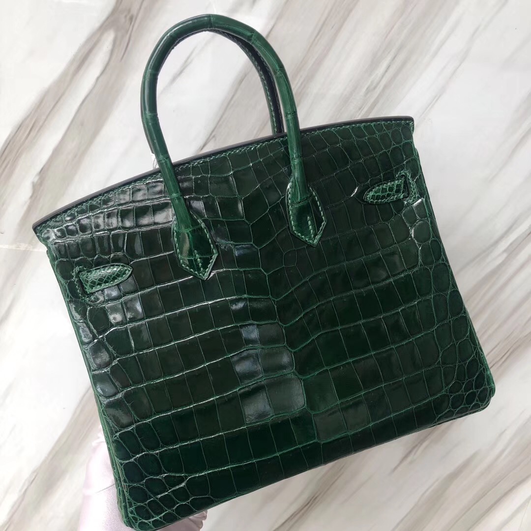 Hermes Birkin Bag 25cm 亮面兩點 尼羅鱷魚 CK67祖母綠 Vert Fonce 金扣