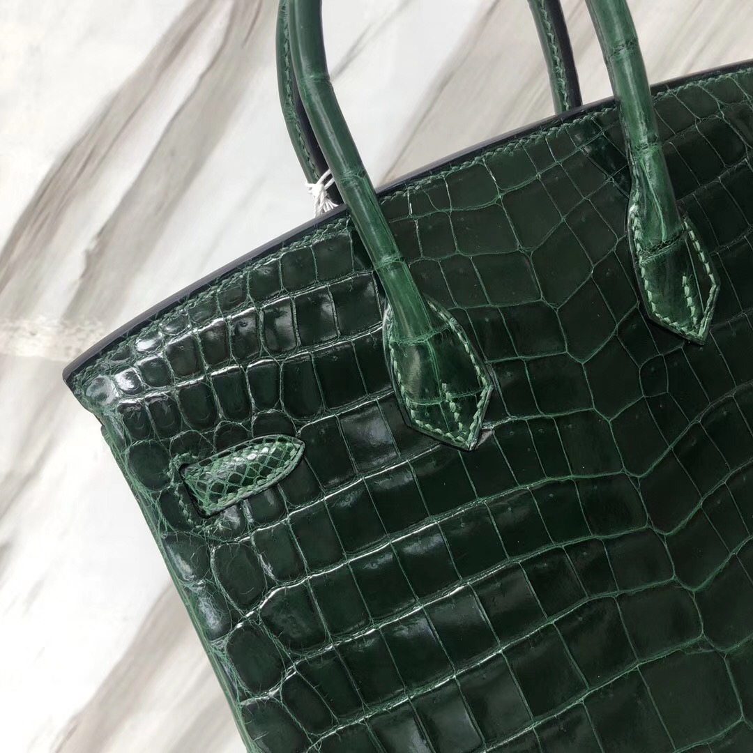 Hermes Birkin Bag 25cm 亮面兩點 尼羅鱷魚 CK67祖母綠 Vert Fonce 金扣