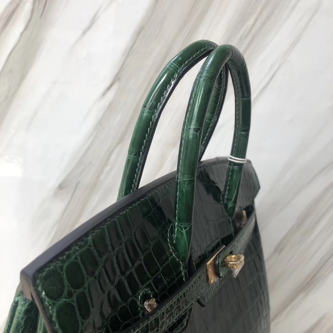 Hermes Birkin Bag 25cm 亮面兩點 尼羅鱷魚 CK67祖母綠 Vert Fonce 金扣