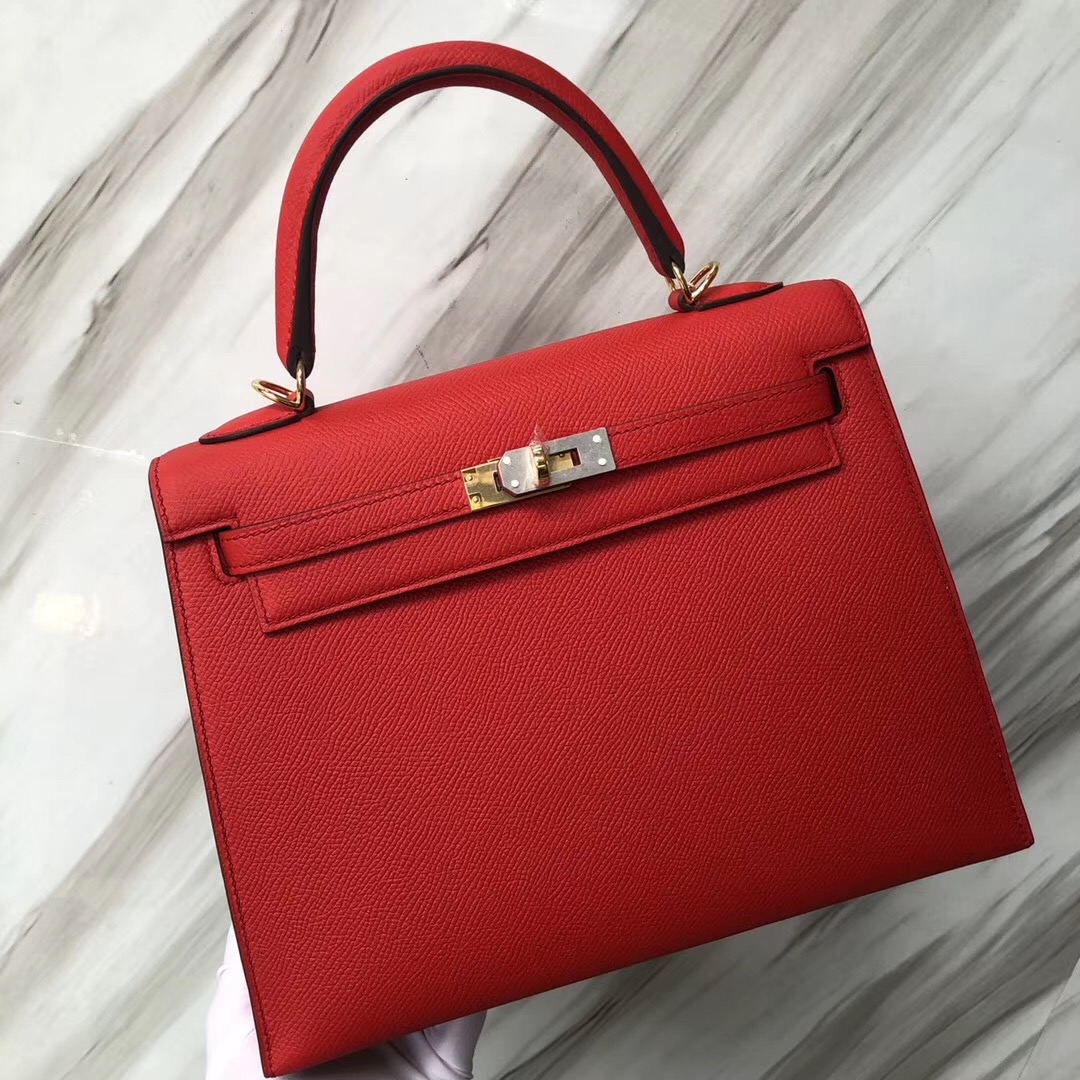 愛馬仕新加坡專賣店Hermes Kelly 25cm S3心紅色 Rose de coeur Epsom