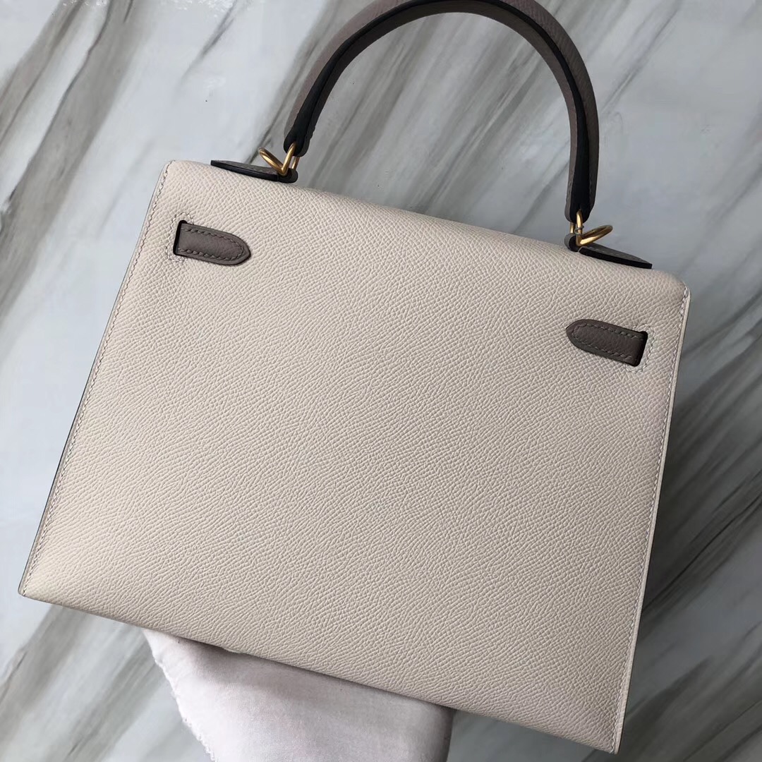 Hermes Kelly Bag 25 Epsom CK10 Craie奶昔白/M8 Gris Asphalte瀝青灰